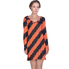 Black Orange Pattern Long Sleeve Nightdress