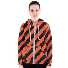 Black Orange Pattern Women s Zipper Hoodie