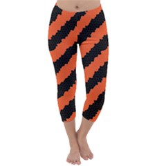 Black Orange Pattern Capri Winter Leggings 