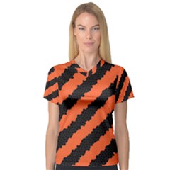 Black Orange Pattern V-Neck Sport Mesh Tee