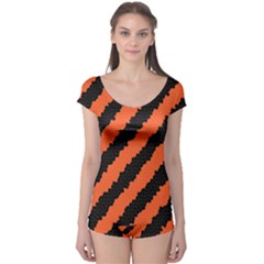 Black Orange Pattern Boyleg Leotard 