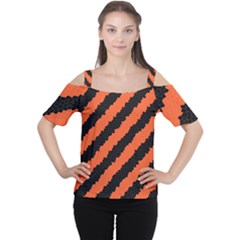 Black Orange Pattern Cutout Shoulder Tee