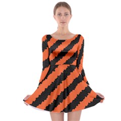Black Orange Pattern Long Sleeve Skater Dress