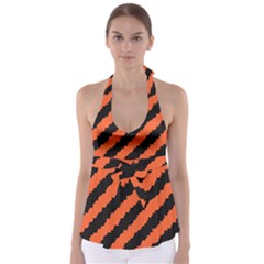 Black Orange Pattern Babydoll Tankini Top