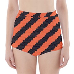 Black Orange Pattern High-Waisted Bikini Bottoms