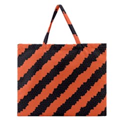 Black Orange Pattern Zipper Large Tote Bag