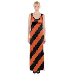 Black Orange Pattern Maxi Thigh Split Dress