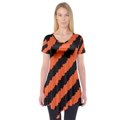 Black Orange Pattern Short Sleeve Tunic 