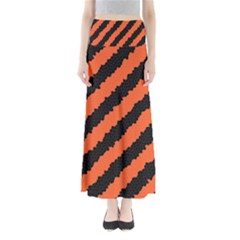 Black Orange Pattern Full Length Maxi Skirt