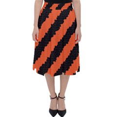 Black Orange Pattern Folding Skater Skirt