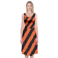 Black Orange Pattern Midi Sleeveless Dress