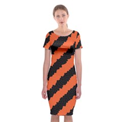 Black Orange Pattern Classic Short Sleeve Midi Dress