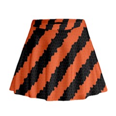 Black Orange Pattern Mini Flare Skirt