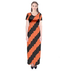 Black Orange Pattern Short Sleeve Maxi Dress