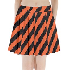 Black Orange Pattern Pleated Mini Skirt