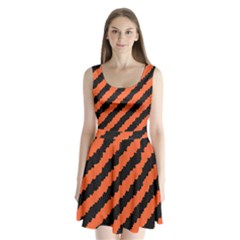 Black Orange Pattern Split Back Mini Dress 