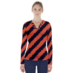 Black Orange Pattern V-Neck Long Sleeve Top