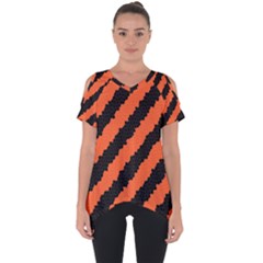 Black Orange Pattern Cut Out Side Drop Tee