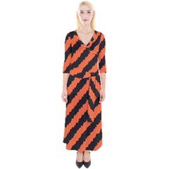 Black Orange Pattern Quarter Sleeve Wrap Maxi Dress