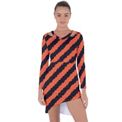 Black Orange Pattern Asymmetric Cut-Out Shift Dress