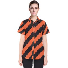 Black Orange Pattern Women s Short Sleeve Shirt