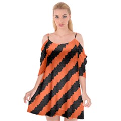 Black Orange Pattern Cutout Spaghetti Strap Chiffon Dress