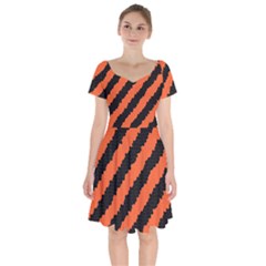 Black Orange Pattern Short Sleeve Bardot Dress