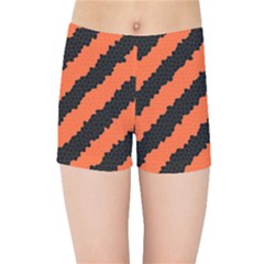 Black Orange Pattern Kids Sports Shorts
