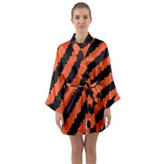 Black Orange Pattern Long Sleeve Kimono Robe