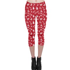 Red Christmas Pattern Capri Leggings 