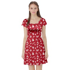 Red Christmas Pattern Short Sleeve Skater Dress