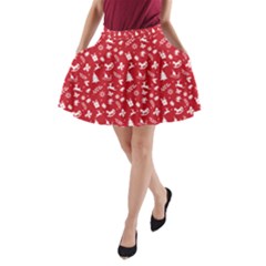 Red Christmas Pattern A-line Pocket Skirt by patternstudio