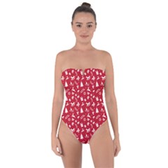 Red Christmas Pattern Tie Back One Piece Swimsuit by patternstudio