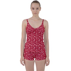 Red Christmas Pattern Tie Front Two Piece Tankini by patternstudio