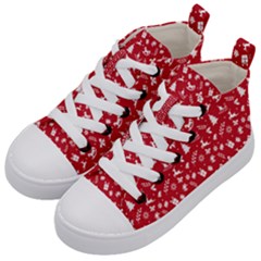 Red Christmas Pattern Kid s Mid-top Canvas Sneakers by patternstudio