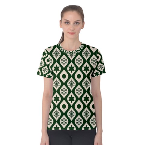 Green Ornate Christmas Pattern Women s Cotton Tee by patternstudio