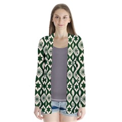 Green Ornate Christmas Pattern Drape Collar Cardigan by patternstudio