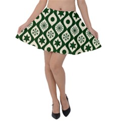 Green Ornate Christmas Pattern Velvet Skater Skirt by patternstudio