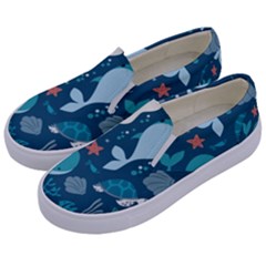 Cool Sea Life Pattern Kids  Canvas Slip Ons by Bigfootshirtshop