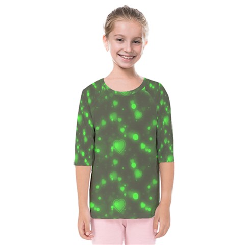 Neon Green Bubble Hearts Kids  Quarter Sleeve Raglan Tee by PodArtist