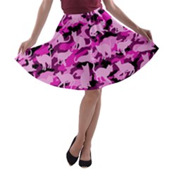 Hot Pink Catmouflage Camouflage A-line Skater Skirt by PodArtist