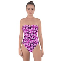 Hot Pink Catmouflage Camouflage Tie Back One Piece Swimsuit by PodArtist