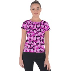 Hot Pink Catmouflage Camouflage Short Sleeve Sports Top  by PodArtist