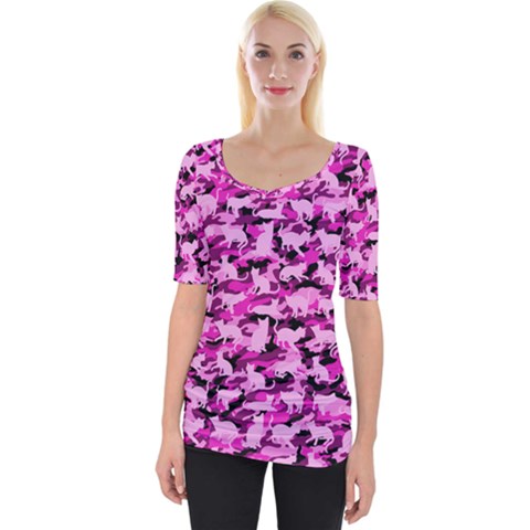 Hot Pink Catmouflage Camouflage Wide Neckline Tee by PodArtist