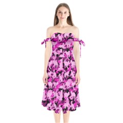 Hot Pink Catmouflage Camouflage Shoulder Tie Bardot Midi Dress by PodArtist