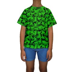 Bright Neon Green Catmouflage Kids  Short Sleeve Swimwear by PodArtist