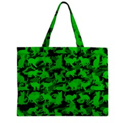 Bright Neon Green Catmouflage Zipper Mini Tote Bag by PodArtist