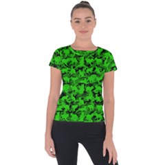 Bright Neon Green Catmouflage Short Sleeve Sports Top  by PodArtist