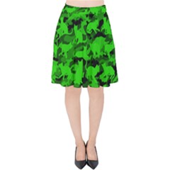 Bright Neon Green Catmouflage Velvet High Waist Skirt by PodArtist