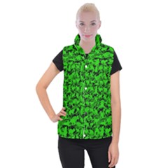 Bright Neon Green Catmouflage Women s Button Up Puffer Vest by PodArtist